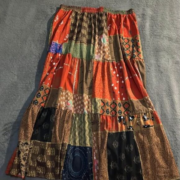 NEW Women’s Plus Size Patchwork Printed Waist Tie Skirt With Ruffle Trim - Picture 5 of 6